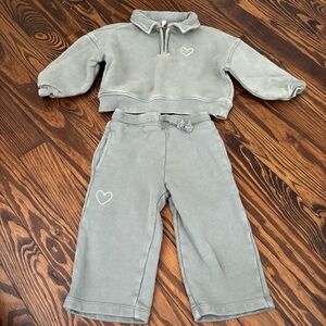 Rylee + Cru Gray Heart Laurel Sweatshirt Wide Leg Pants Set